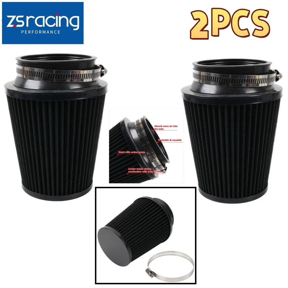 2X 3" 76mm High Flow Inlet Dry Air Filter for Cold Air Intake