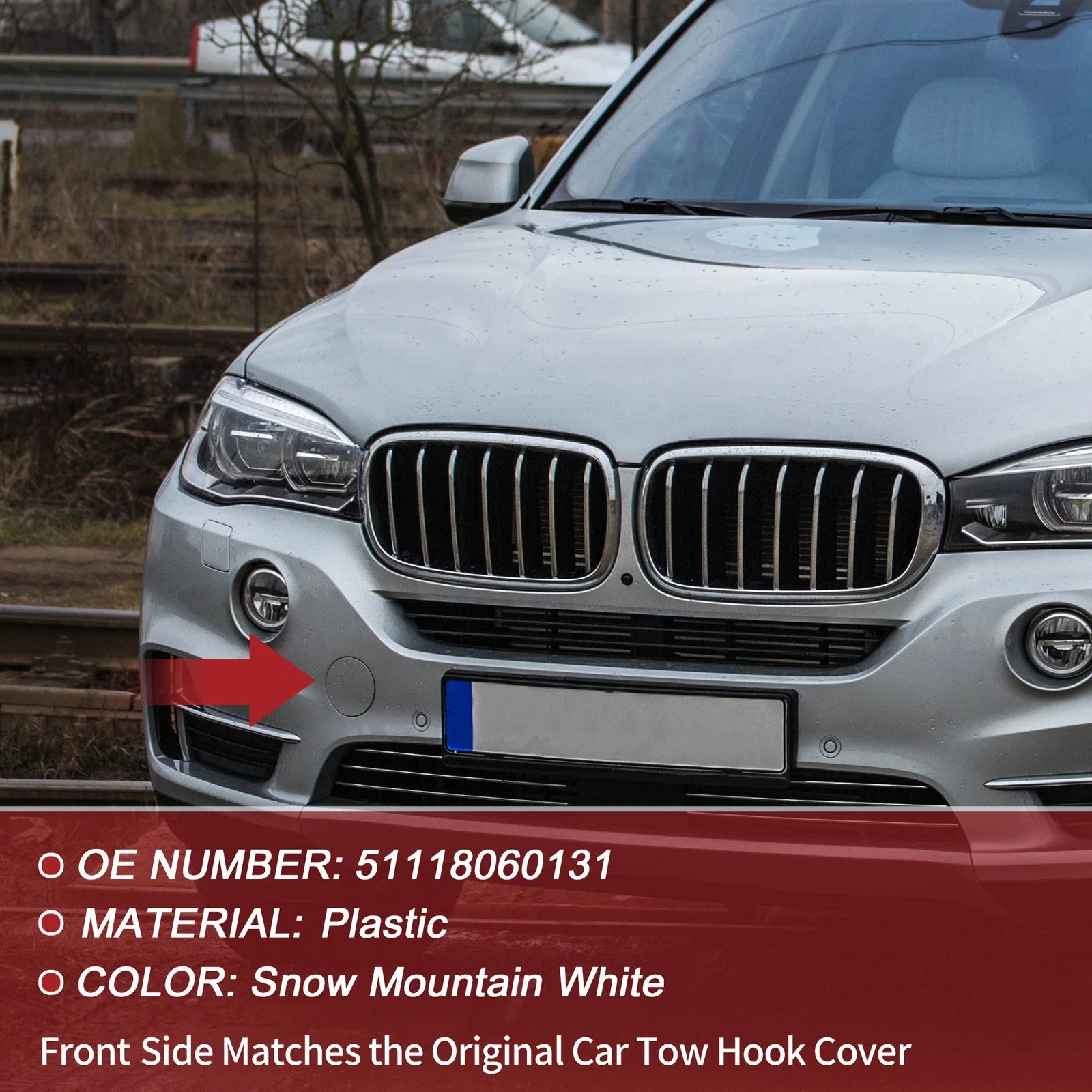 Front Bumper Tow Hook Cover for BMW X5 F15 (2014–2018) No. 51118060131 White