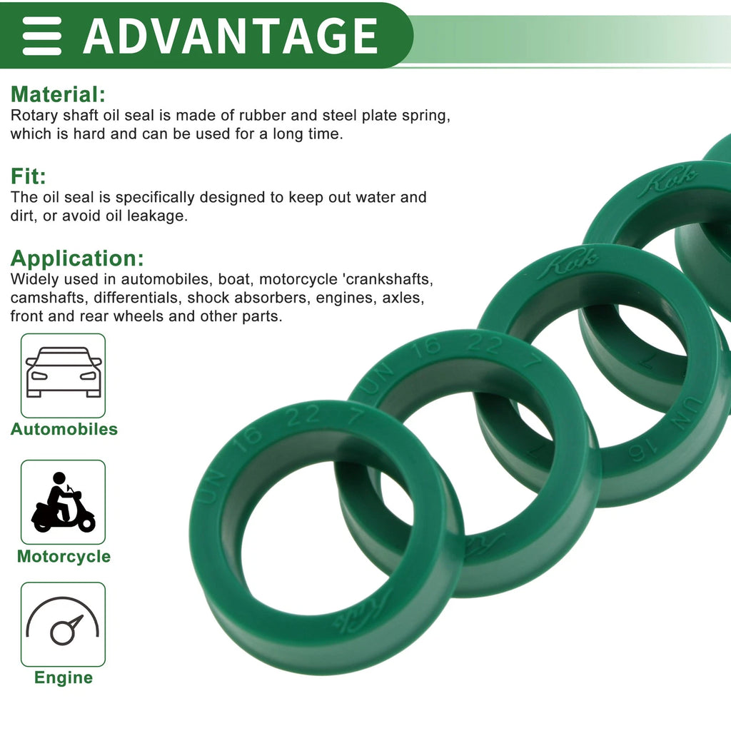 Set of 5 Oil Seal Rotary Shaft Seal 16x22x7mm High Pressure Green