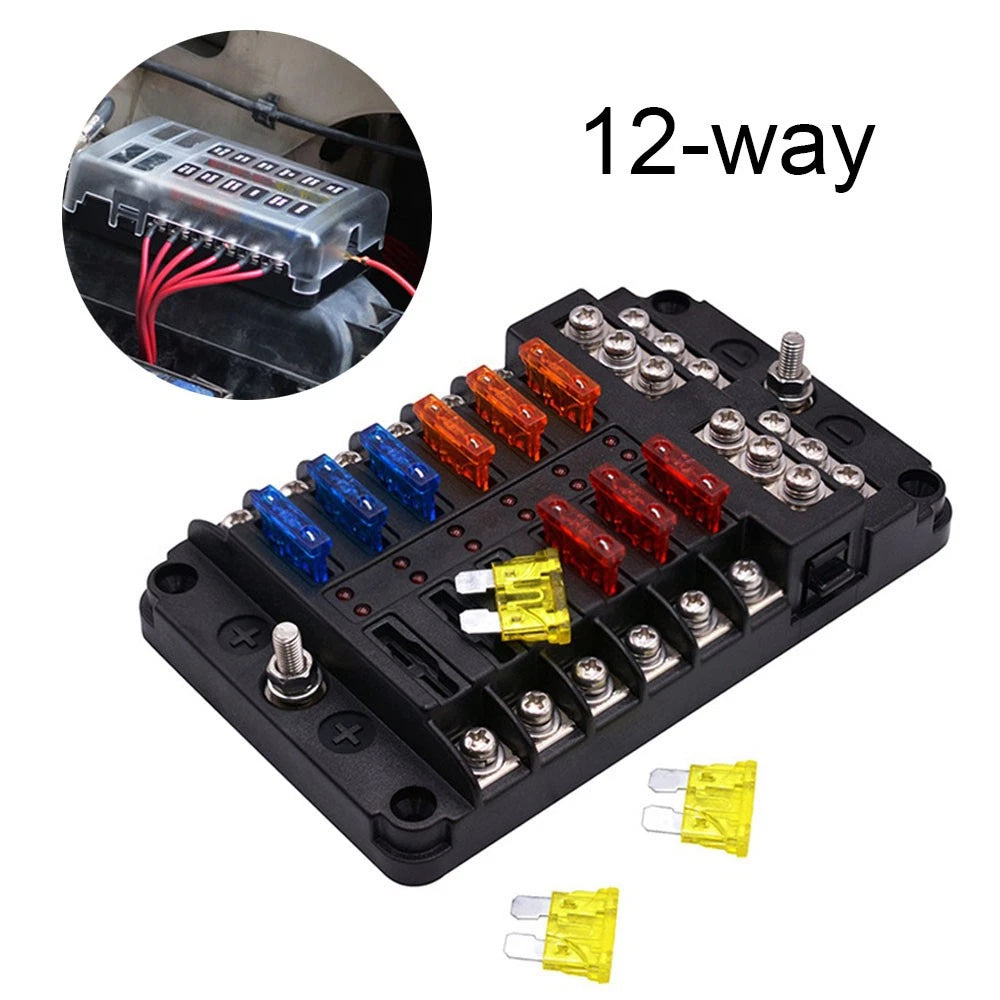 12-Way Blade Fuse Box Holder for Car Boat (12V 32V)