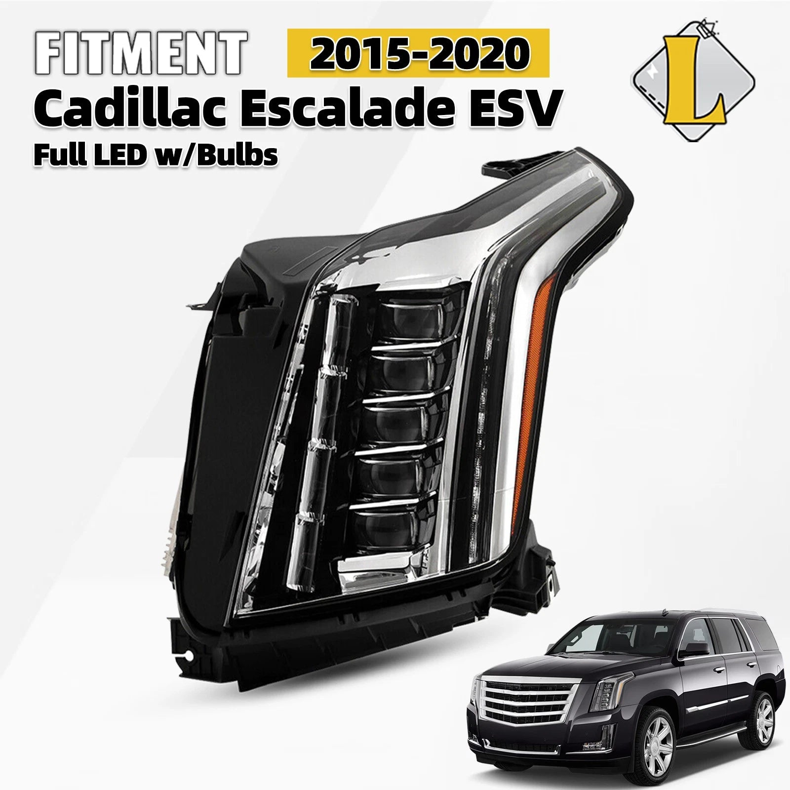 Full LED Headlight for Cadillac Escalade (2015–2020) w/LED DRL Driver Left