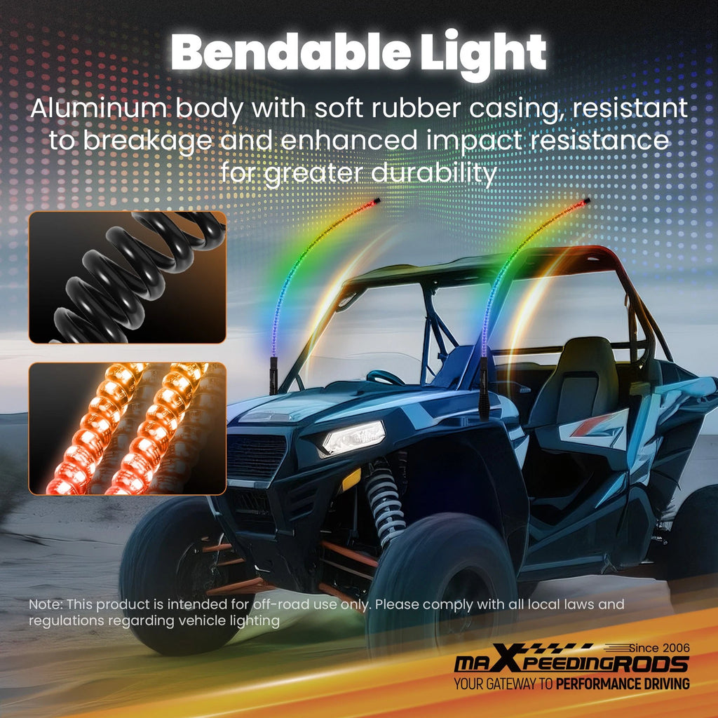2X 3FT Spiral LED Whip Light Antenna for Can-Am X3 RZR UTV ATV