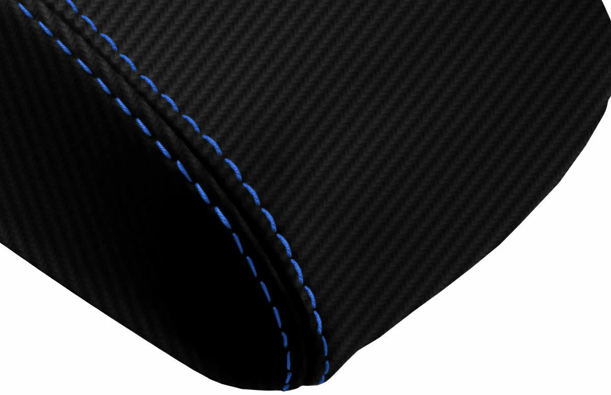 Console Lid Armrest Cover for Ford Focus (2012–2018) Carbon Fiber Blue Stitch