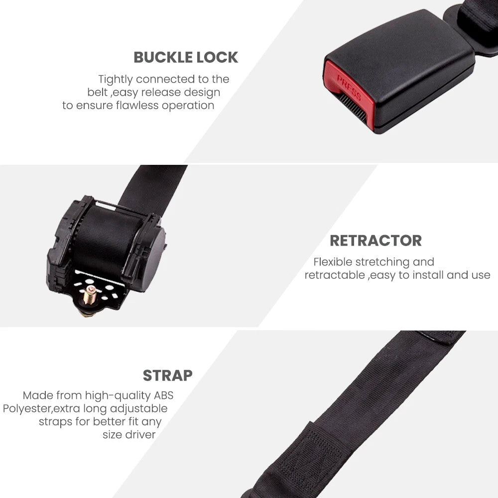 Retractable 3 Point Safety Seat Belt Kit for Car Auto Vehicle