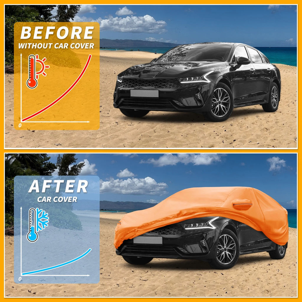 Waterproof All Weather Car Cover for Kia K5 (2021–2023) - Orange, Zipper
