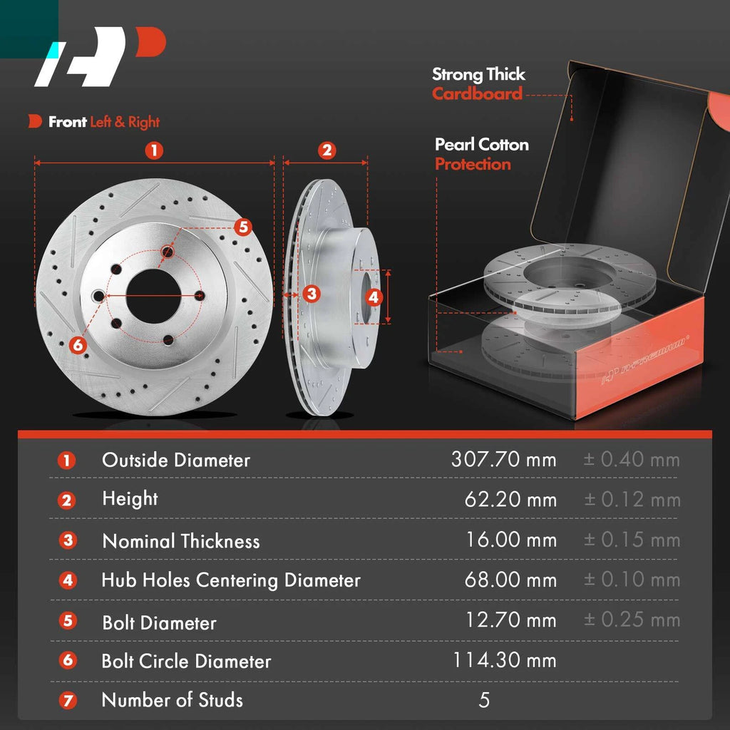 Rear Drilled Brake Rotors & Ceramic Pads for Nissan Maxima (2000–2003)