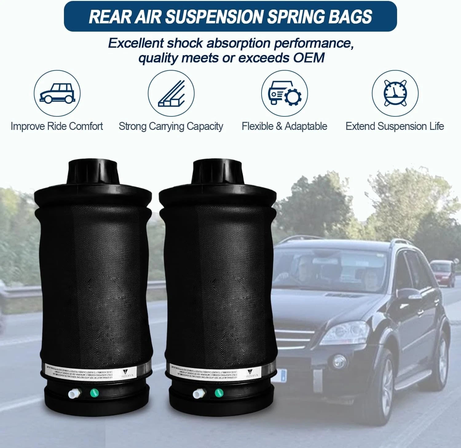 2X Rear Air Suspension Spring Bags for Mercedes W164 W166 GL450 GL550 ML350 (2006–2012)
