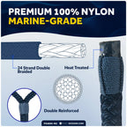 Set of 8 Boat Dock Lines 3/8" x 15' Navy Blue Double Braid Nylon w/ Eyelet