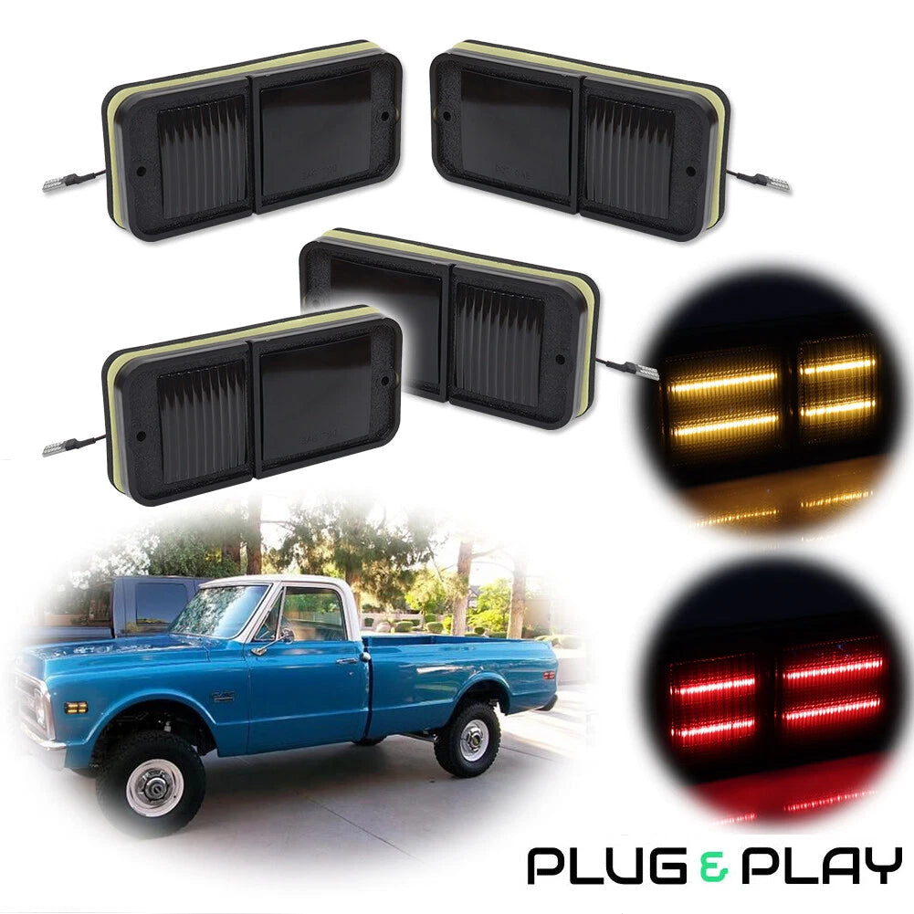 Set of 4 Smoked LED Side Marker Lights for Chevy GMC Truck (68–72)