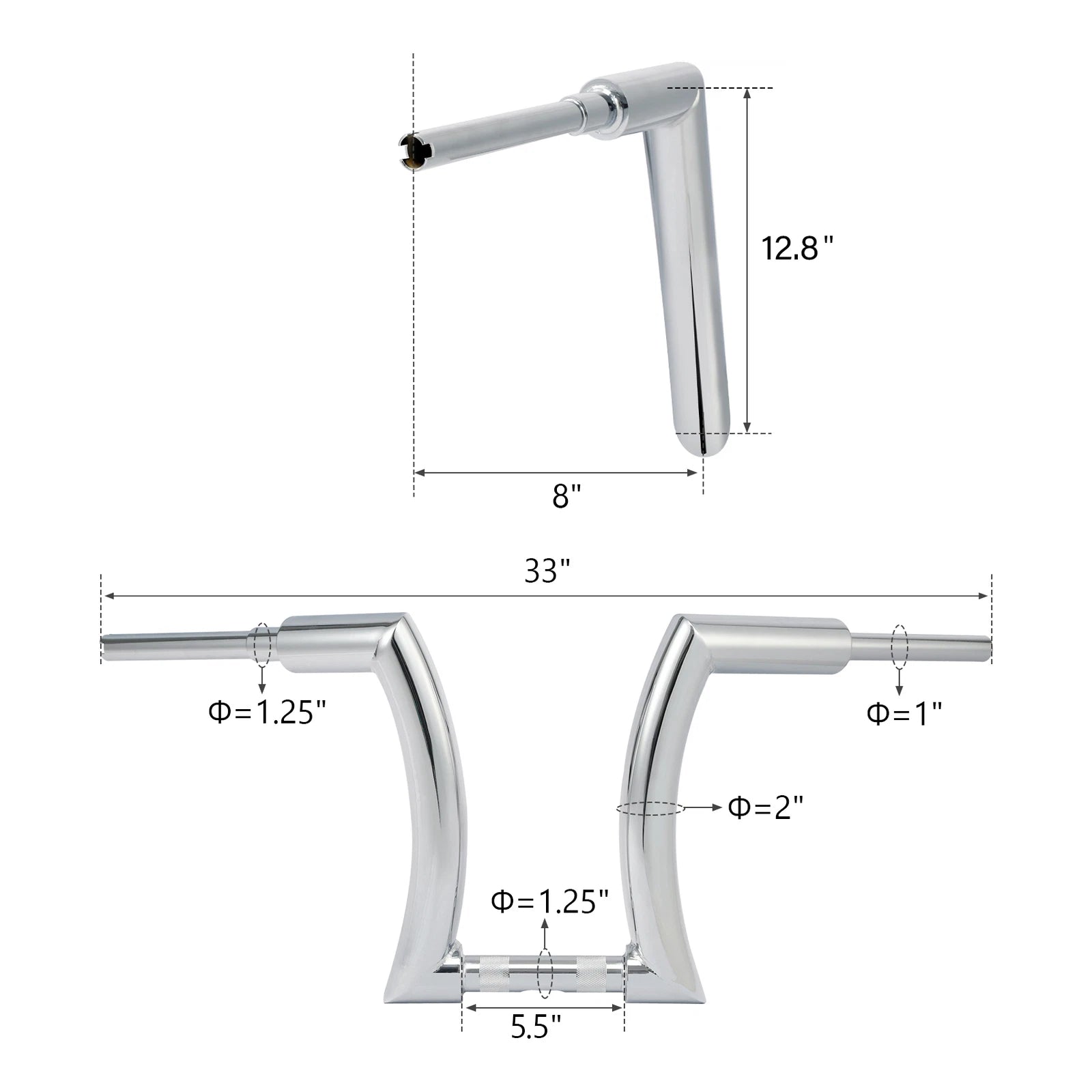 Chrome 14" Rise 2" Ape Hanger Handlebar for Harley Softail Dyna