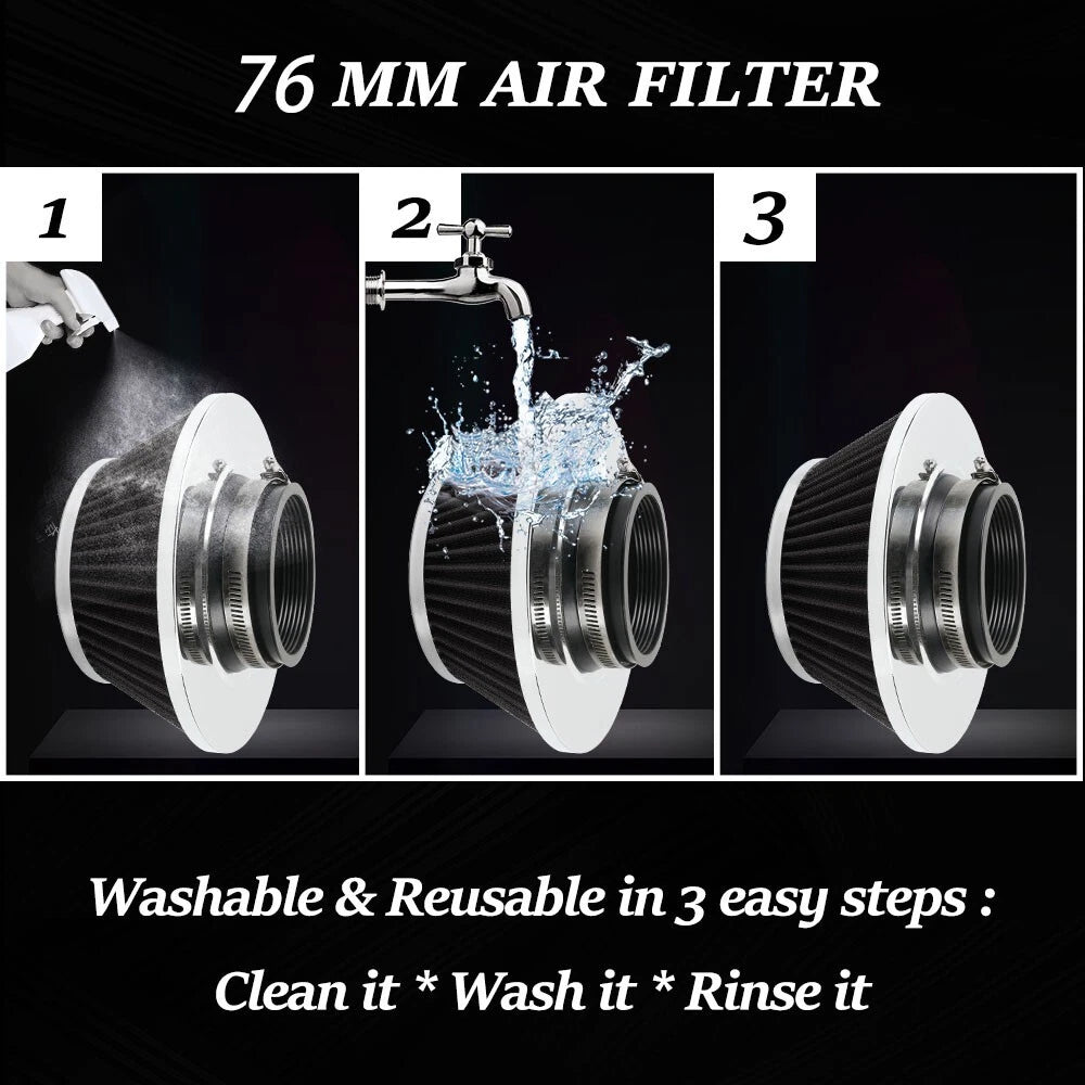 3 Inch Black Inlet Cold Air Intake Air Filter for Cars