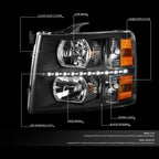 LED DRL Bar Black Amber Side Headlights for Chevy Silverado (2007–2014)