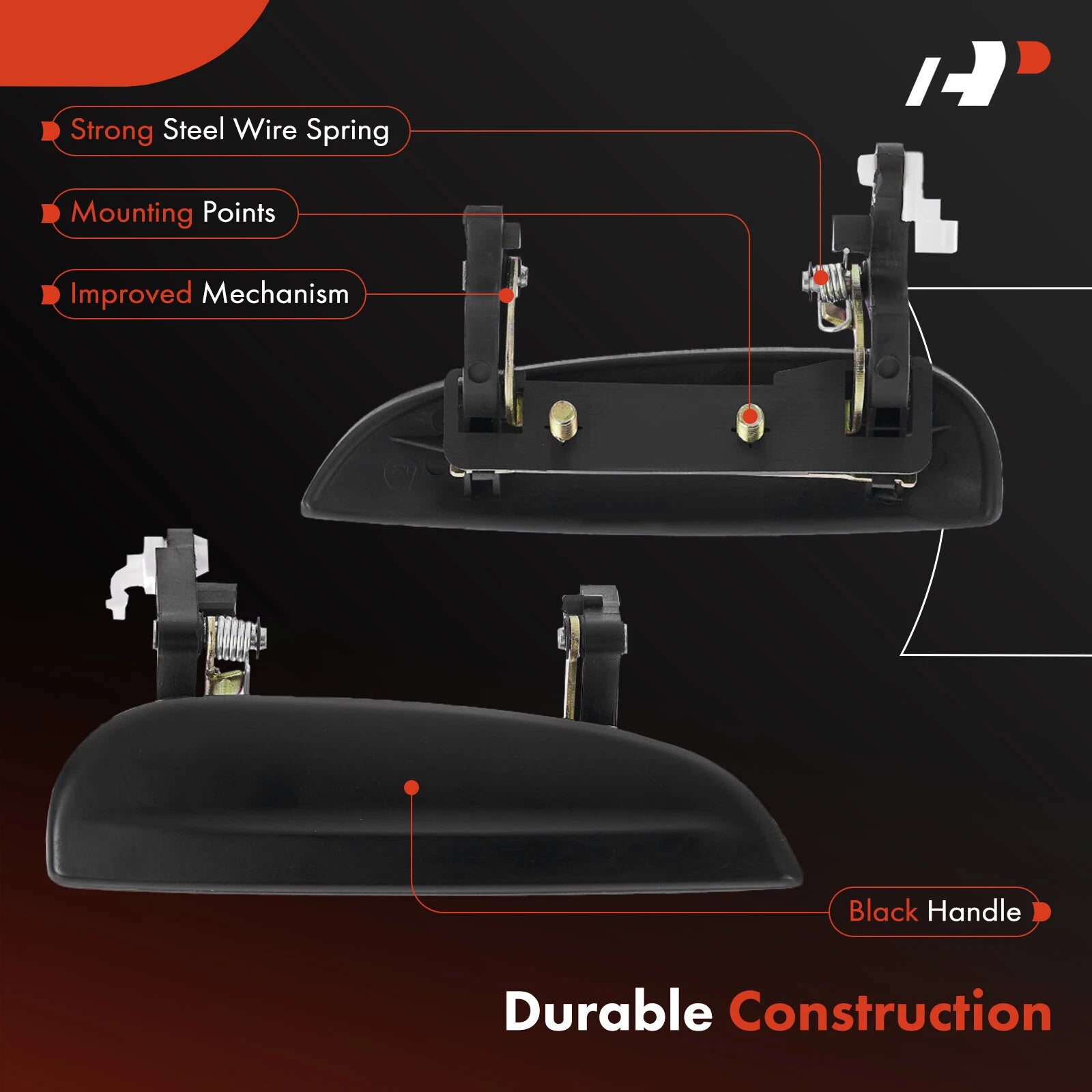 Front Right Smooth Black Exterior Door Handle for Kia Rio (2003-2005)