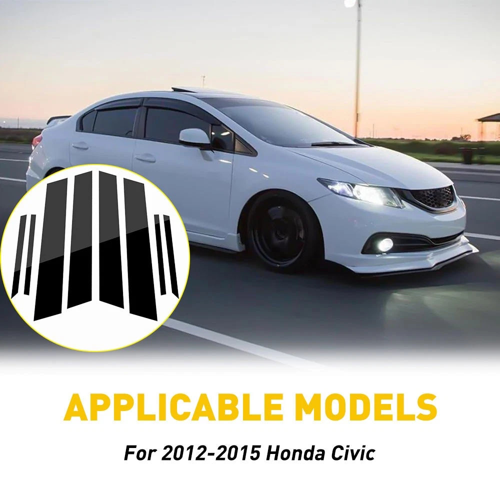 8pcs Black Window Post Pillar Cover Molding Trim for Honda Civic Sedan (2012–2015)