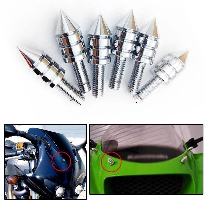 Set of 4 Universal Chrome Motorcycle Spike Bolts for Windscreen, Fairings, License Plate