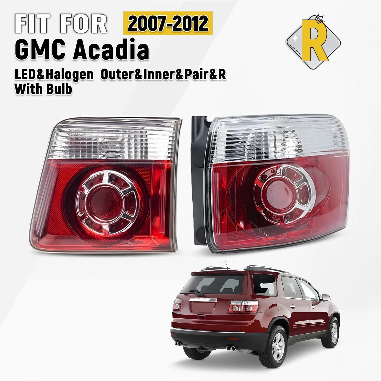 LED & Halogen Tail Light Pair for GMC Acadia (2007–2012) RH Outer & Inner