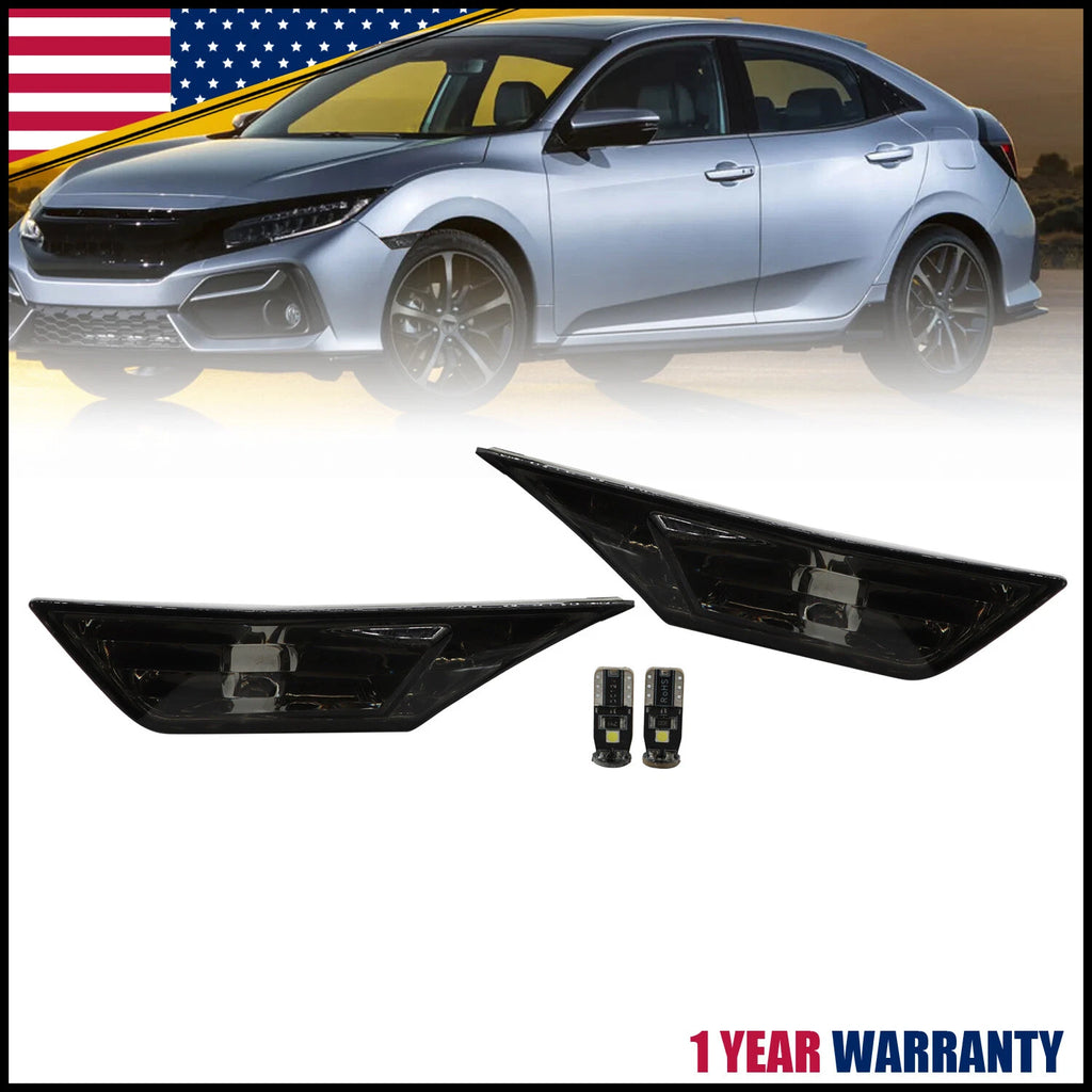 Smoke Front Bumper Side Marker Lights with LED Bulbs for Honda Civic (2016–2020)