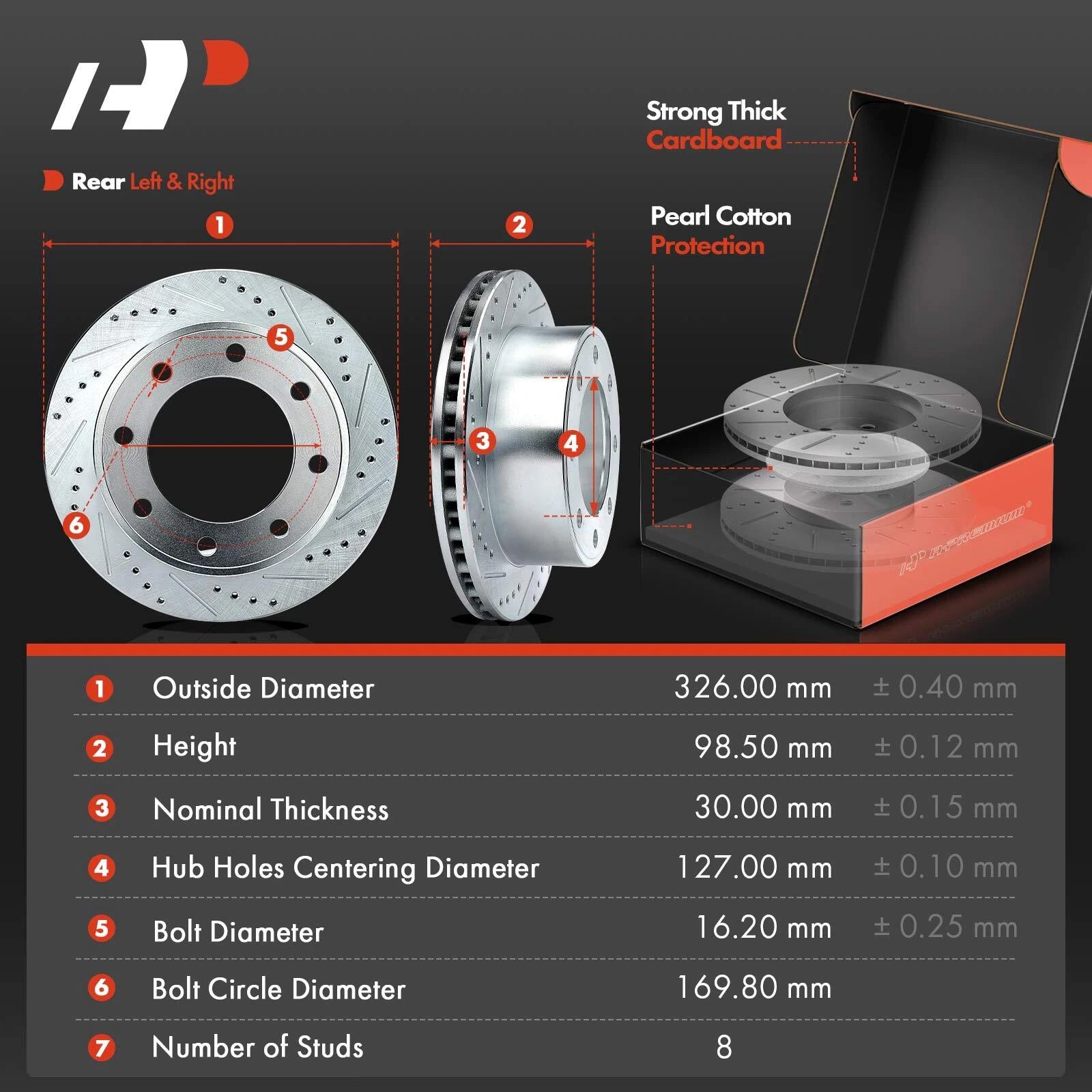 Drilled Brake Rotors with Pads and Calipers for Ford F-250 Super Duty