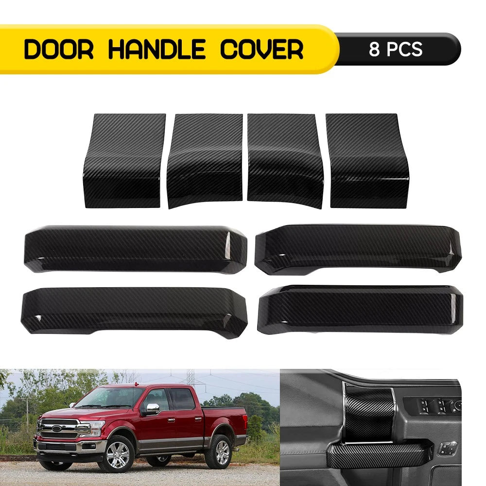 Set of 8 Carbon Fiber Interior Door Handle Trim for Ford F150 (2015–2020)