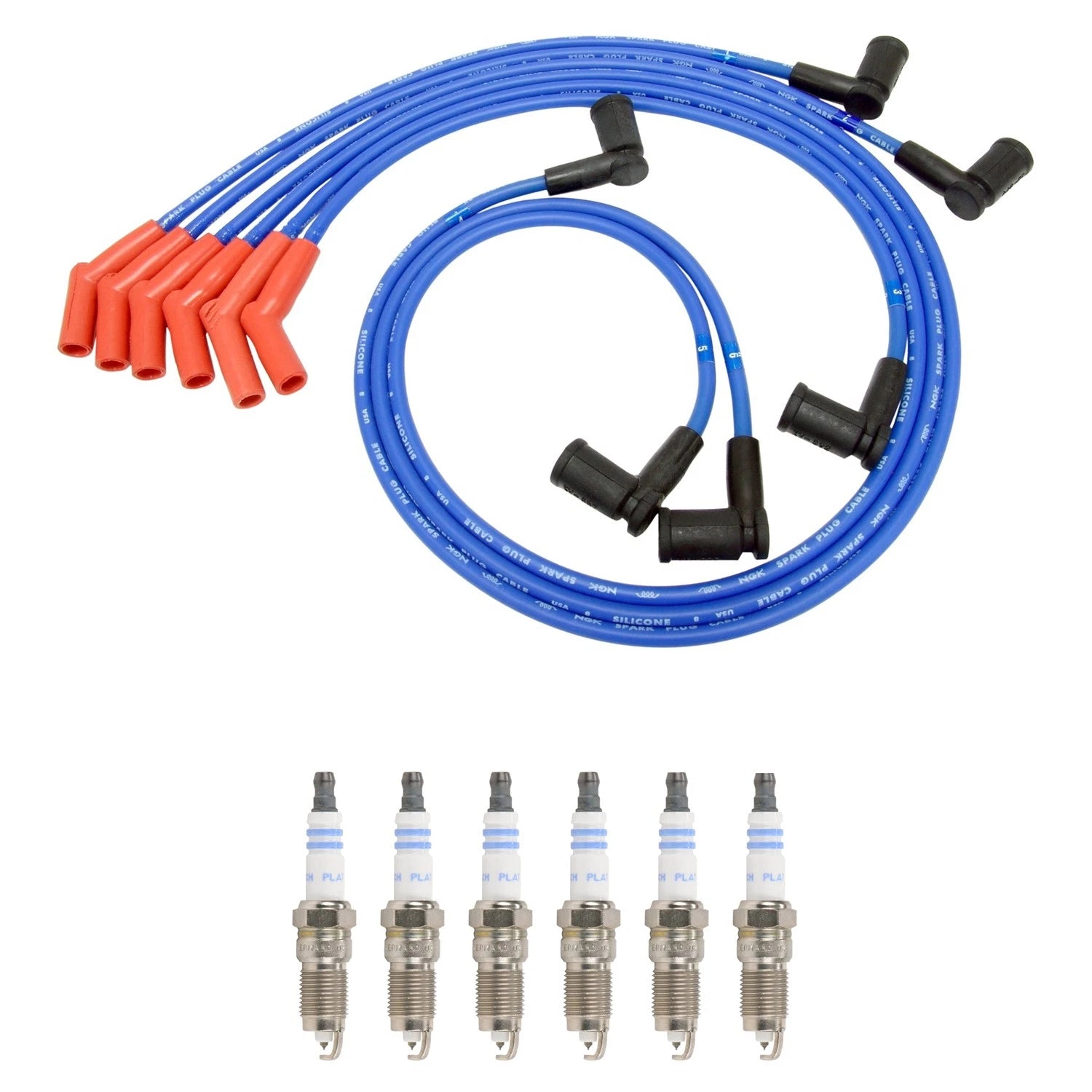NGK 8mm Wire Set & Bosch Platinum Spark Plug Kit for E-150, E-250, F-150 (1997–2003)