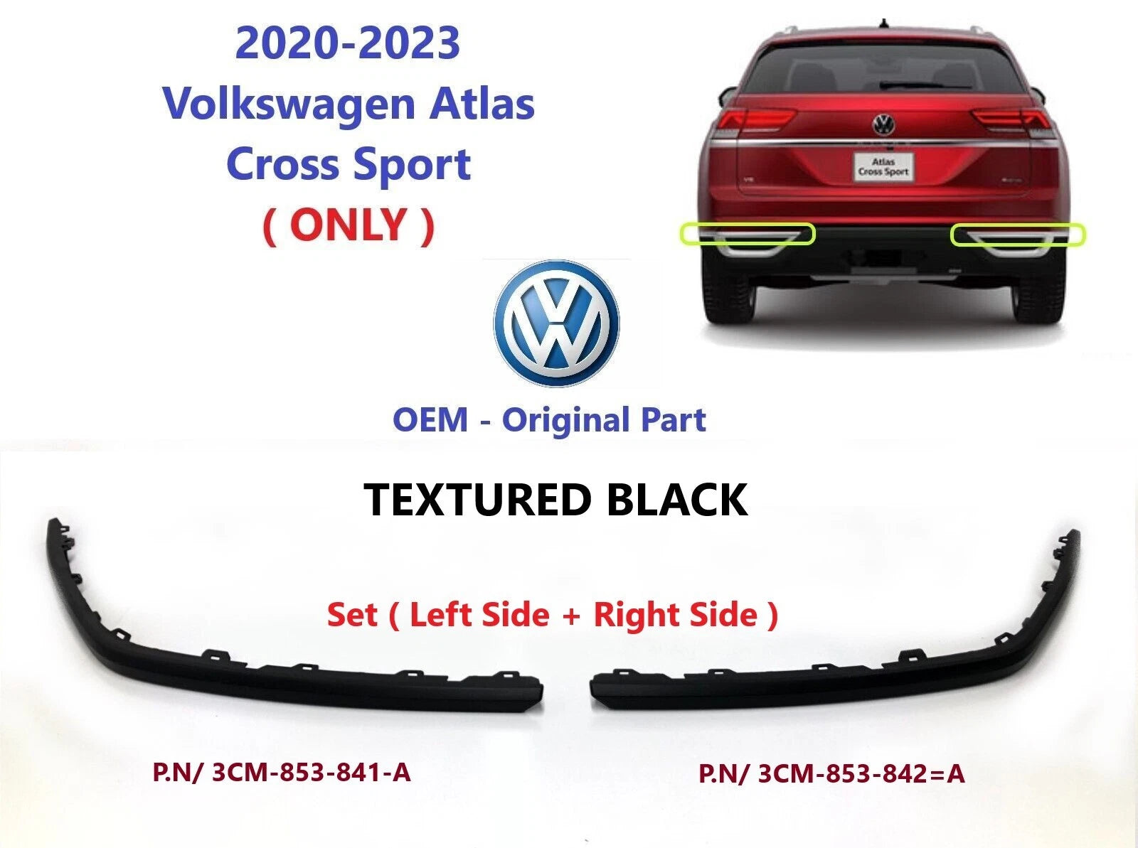 Set of 2 Rear Bumper Molding Corner Trim for VW Atlas Cross Sport (2020–2023)