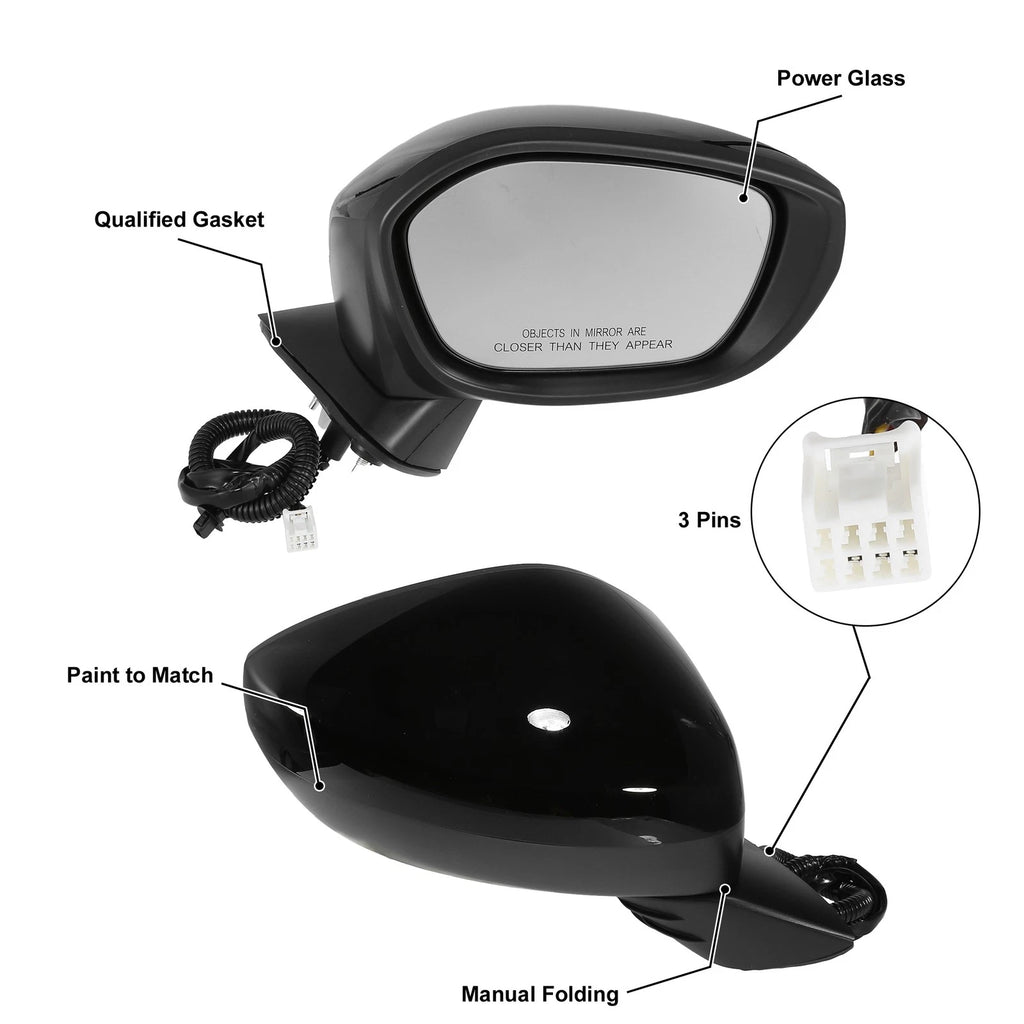 3 Pin Right Side Exterior Door Mirror Assembly Black for Honda Civic (2022–2023)