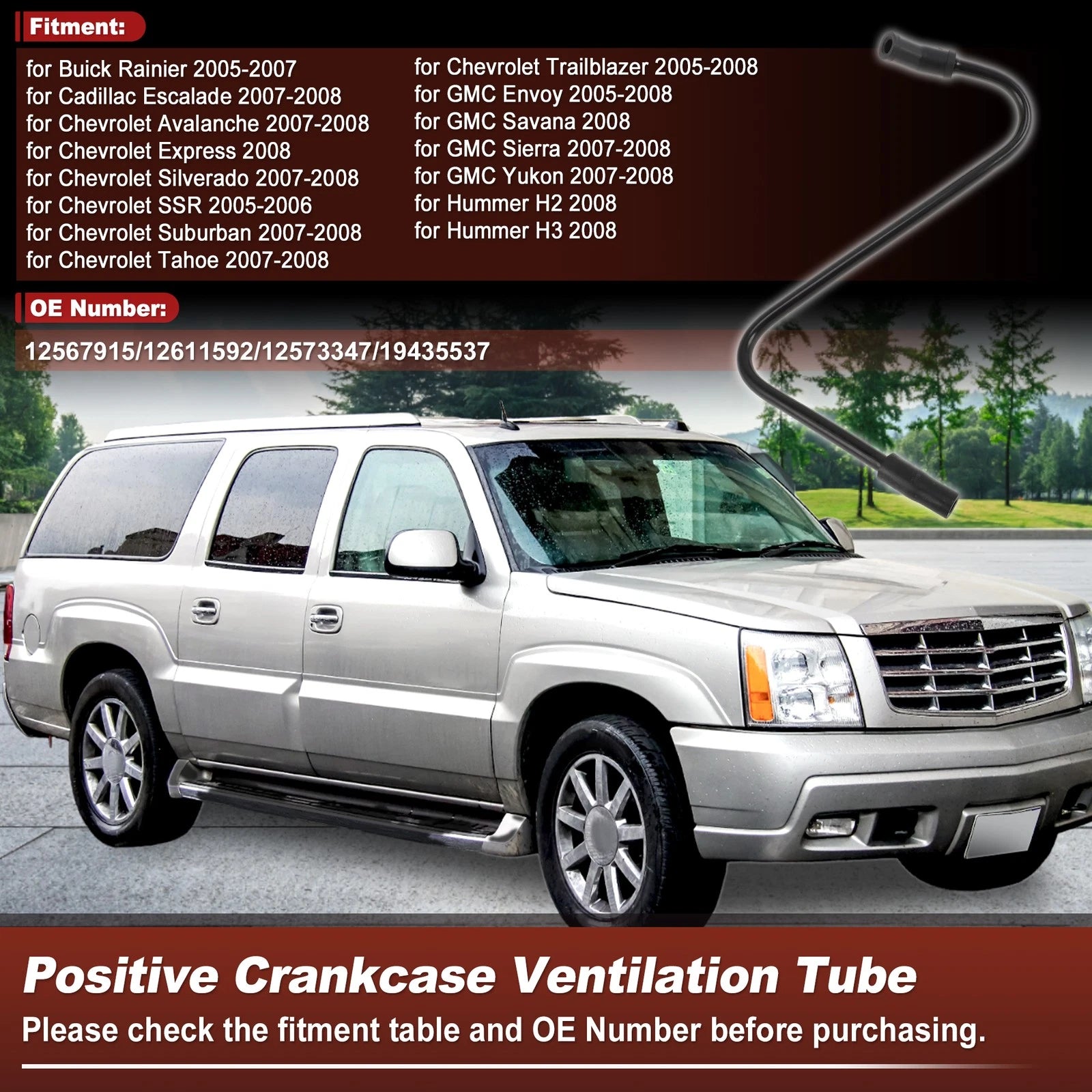 PCV Tube Set for Buick Rainier (2005–2007) 12567915 Plastic Metal Black