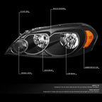 Black Housing Clear Headlight + Amber Corner + LED Fog Light Set for Impala (2006–2016)