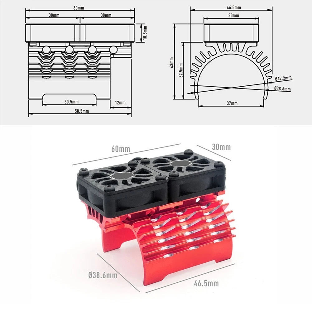 Carbon Fiber Shroud Dual Fan Heatsink for 40mm 42mm Motors (8.4V 27000 RPM)