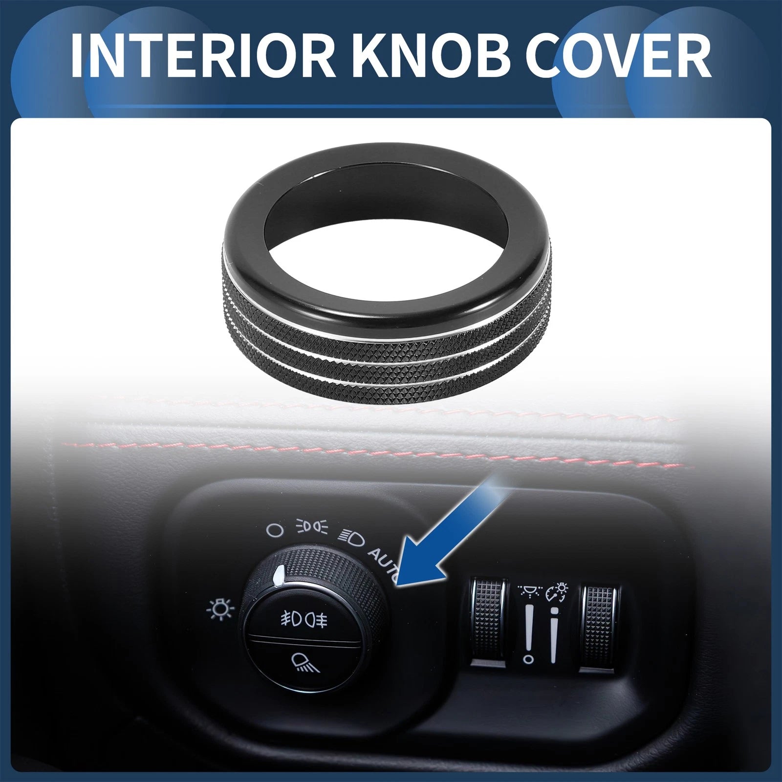 Headlight Fog Light Switch Knob Cover Ring for Dodge RAM (2018–2022) Black 1 Pc