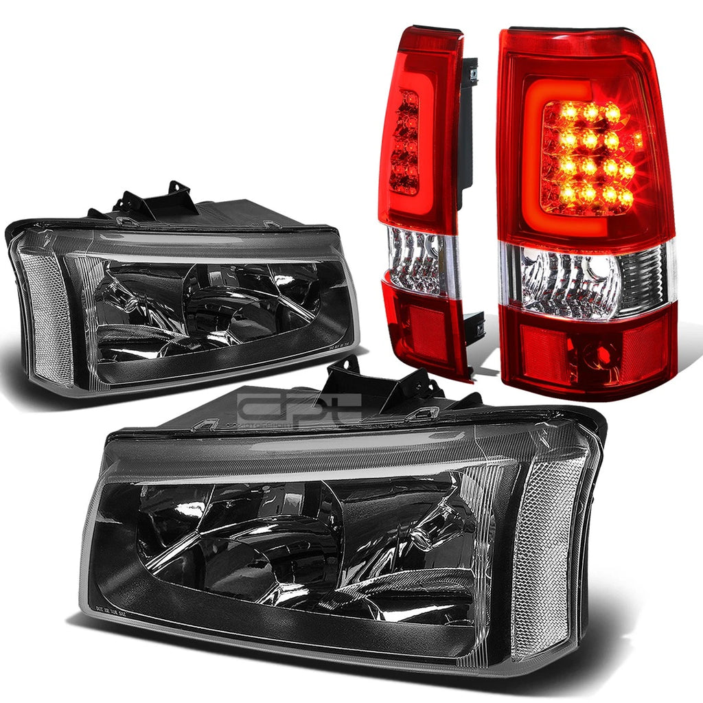 Set of 2 Black/Clear Corner Headlight & Chrome Red 3D LED Bar Tail Lamp for Silverado (2003–2007)