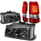 Set of 2 Black/Clear Corner Headlight & Chrome Red 3D LED Bar Tail Lamp for Silverado (2003–2007)
