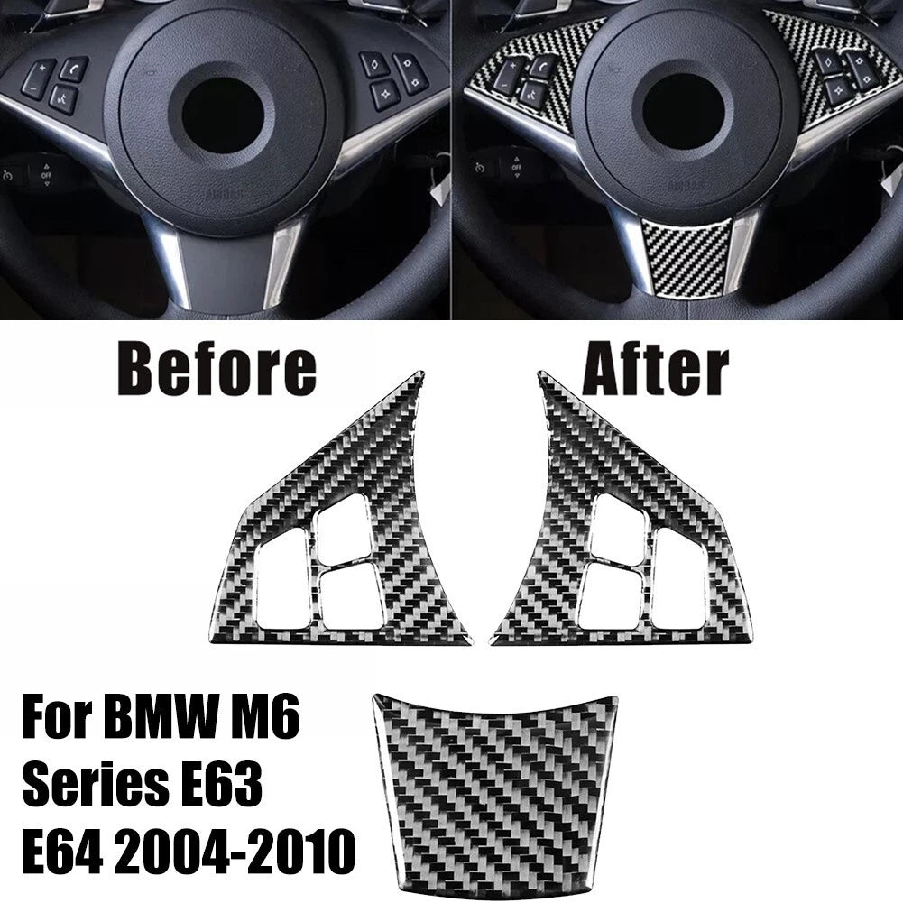 3X Carbon Fiber Steering Wheel Covers for Six Series