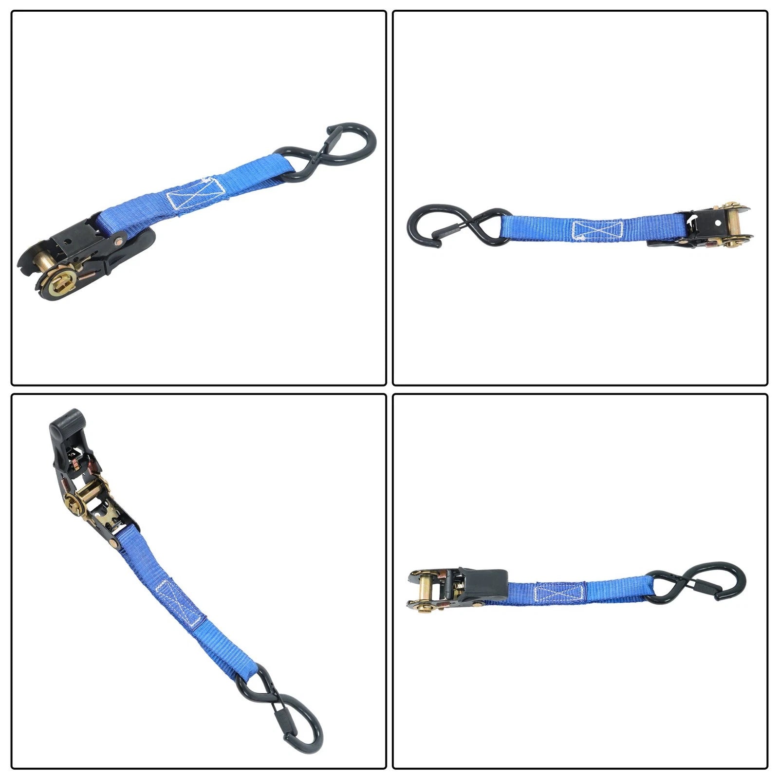 Set of 4 Ratchet Straps with 2200lbs Strength, 1in x 15ft S Hook