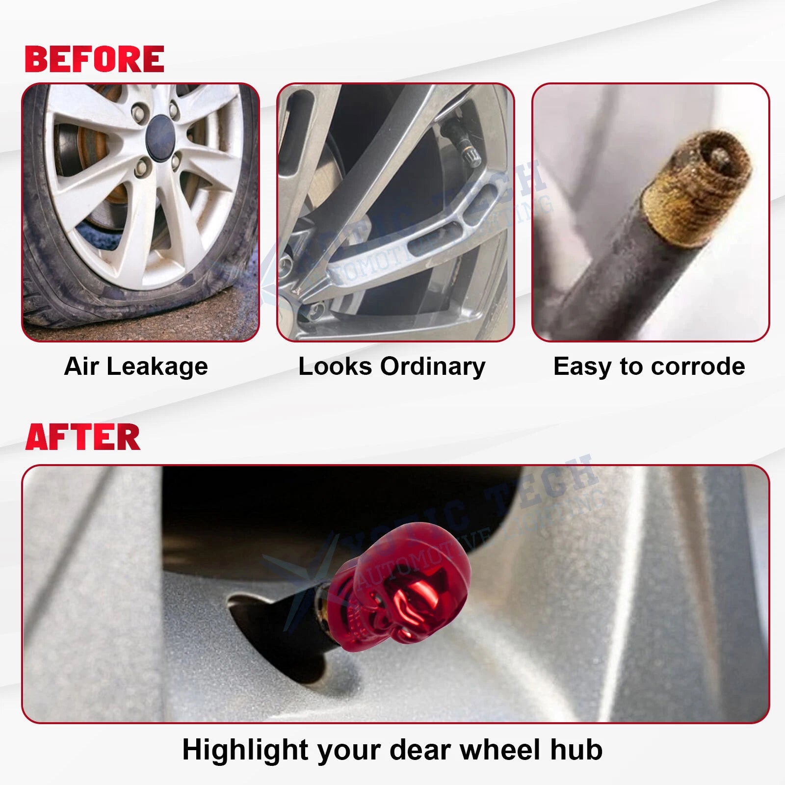 Skull Style Tire Wheel Valve Stem Air Caps for Universal Motorcycle (4-Pack, 2019-2024)