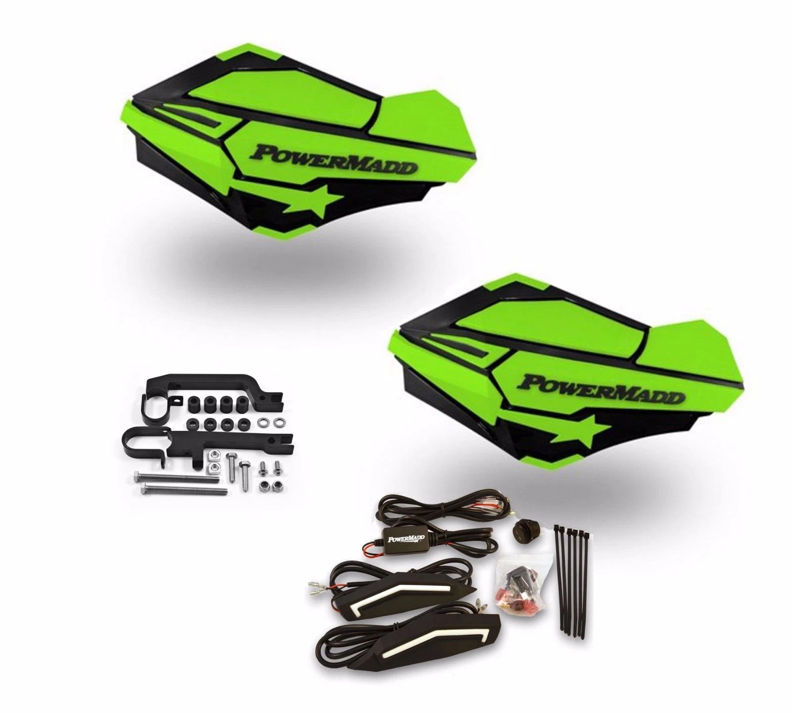 Powermadd Sentinel LED Handguards for Ski-Doo Snowmobile (Black/Green)