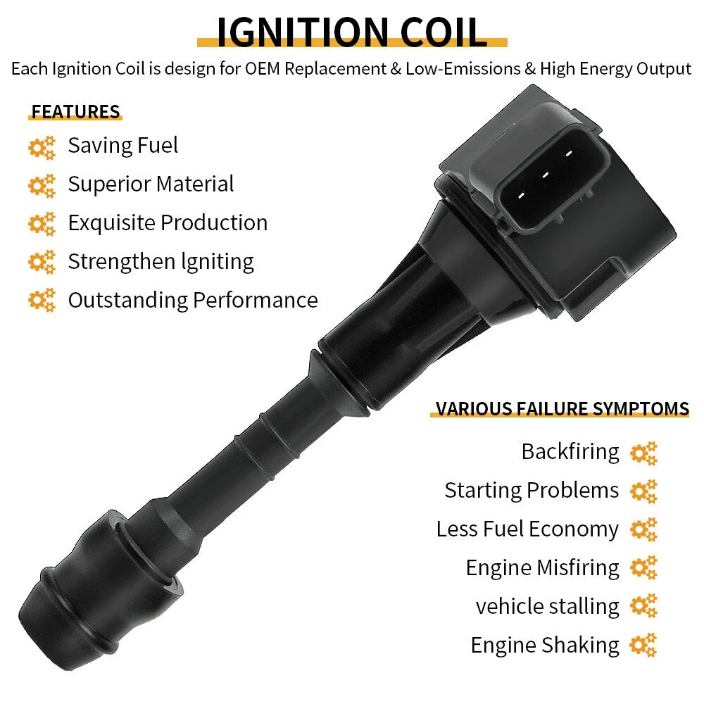 6X UF349 Ignition Coil & Iridium Spark Plug for Nissan Maxima (2004–2008)