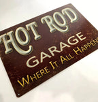 Vintage Metal Garage Sign 18x12 Hot Rod for Large Wall Decor (1950–1990)