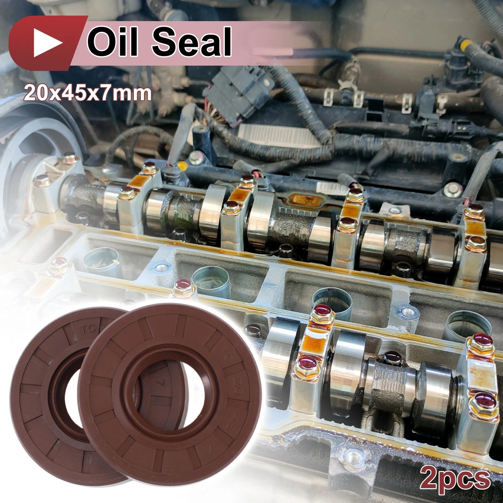 Set of 2 Oil Seal Rotary Shaft Seal FKM Rubber 20x45x7mm