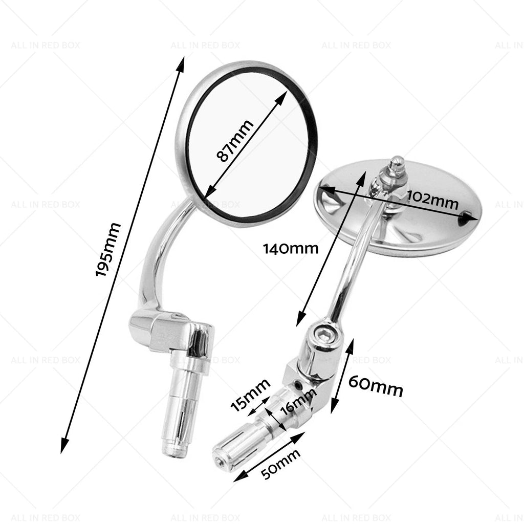 Chrome Round Rearview Bar End Mirror for Motorcycle Chopper Racer