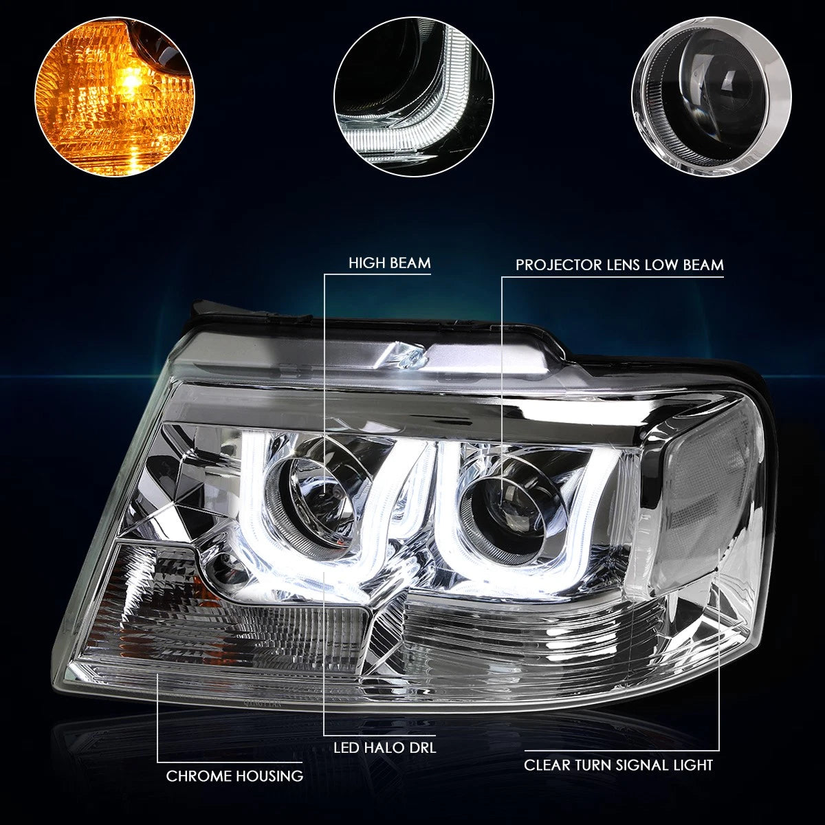 Dual LED DRL Projector Headlight for Ford F150/Mark LT (2004–2008)