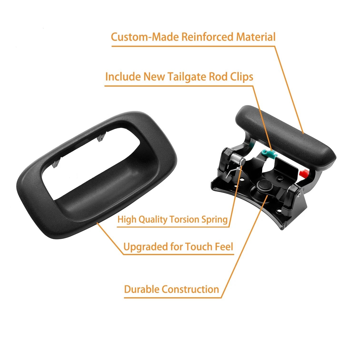 Tailgate Handle Latch & Bezel Trim w/ Rod Clips for Chevy Silverado GMC Sierra (2014–2023)