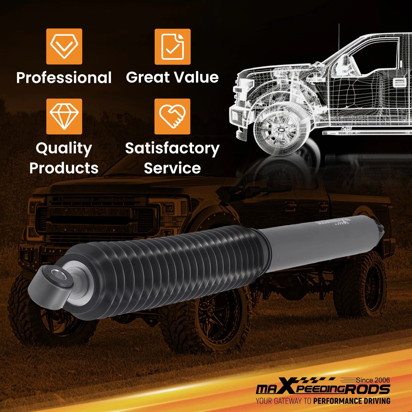 Steering Stabilizer for Ford F-350/F-450 Super Duty 4WD (2011–2022) w/ Dust Cover