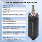 External Inline Electric Fuel Pump 300LPH for Universal Applications (E85)