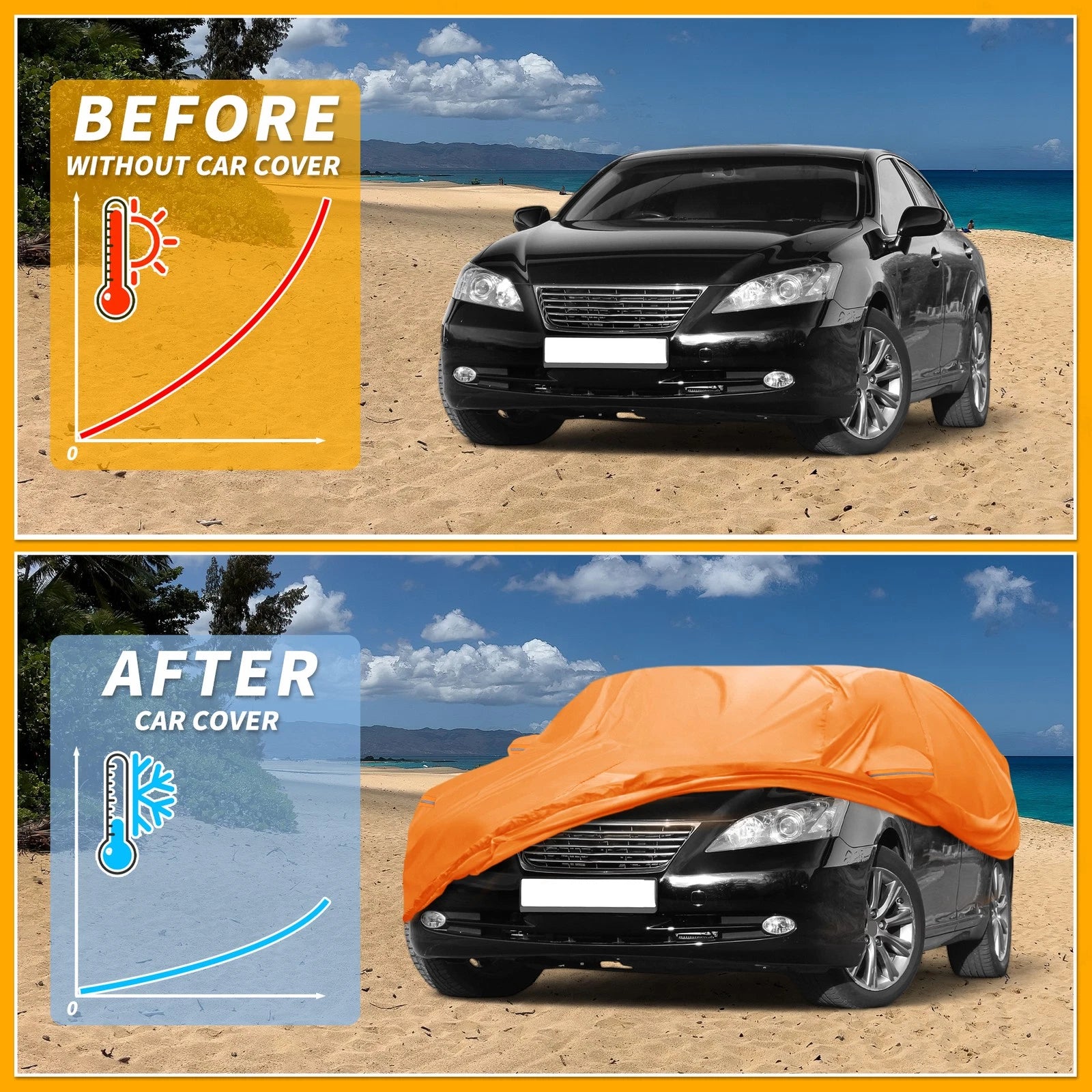 Waterproof Car Cover for Lexus ES (210D-PU, All Weather, Orange)