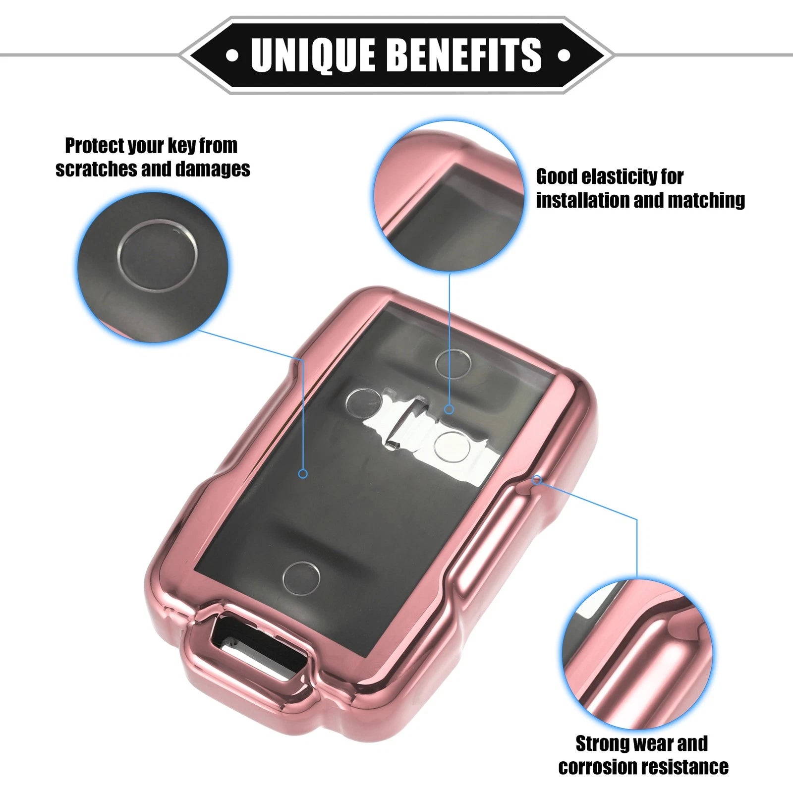 Key Fob Cover for Chevy Suburban (2015–2021) - TPU Clear Pink, 4 Buttons