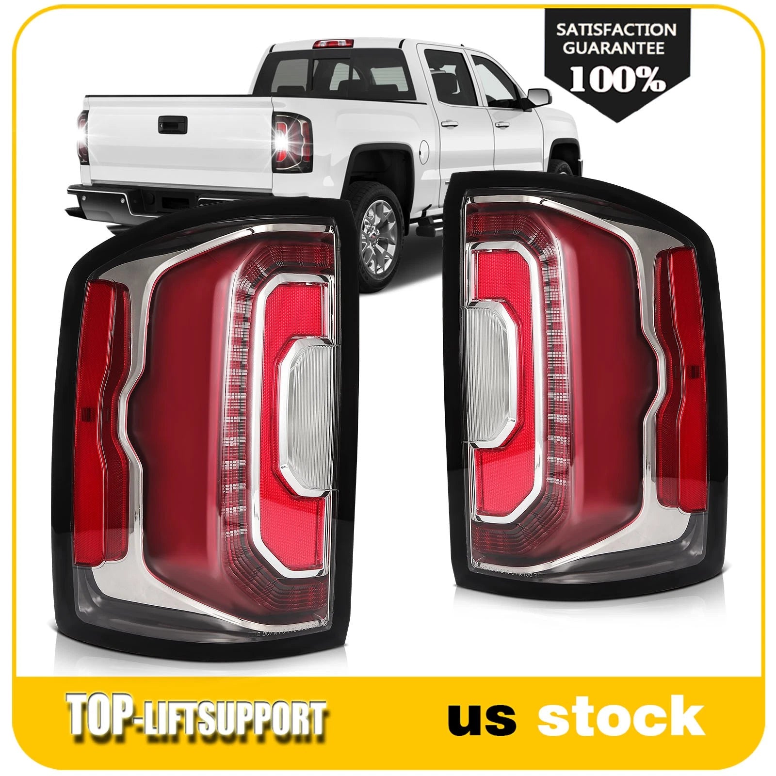 Pair Red LED Tail Lights for GMC Sierra 1500 (2016–2018)