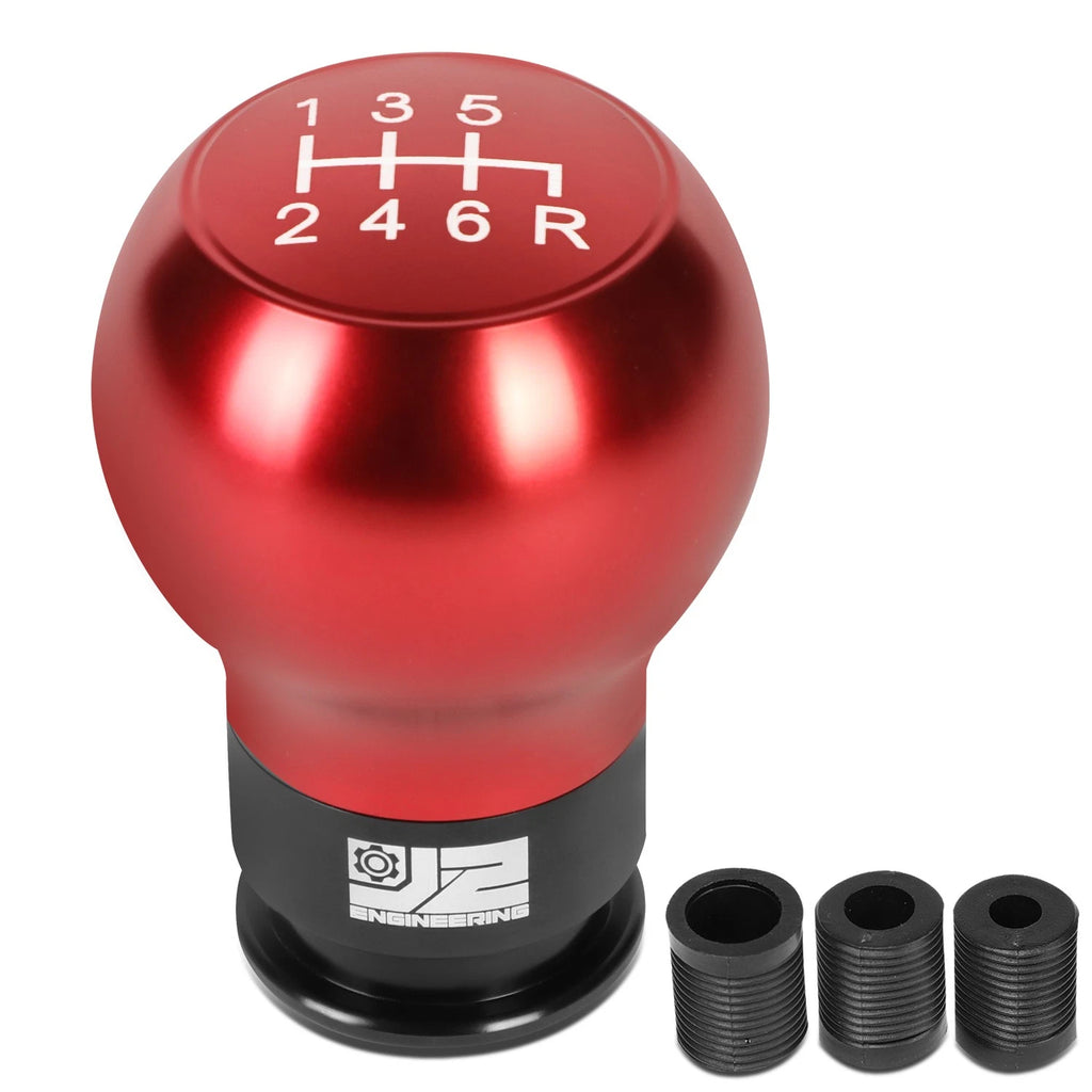 J2 Universal Aluminum Shift Knob Red Teardrop Style with Thread Adapters