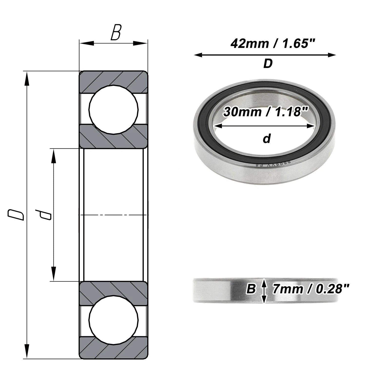 Deep Groove Ball Bearing P5 for Scooter/Skateboard (30x42x7mm) 1 Pc