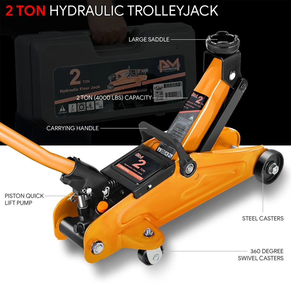 2 Ton Hydraulic Floor Jack for Universal Use (5.1-13 in, 4000 lbs Capacity)